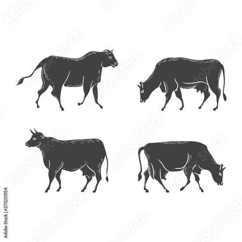 Vector silhouettes of cows