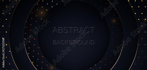 3D innershadow papercut abstract background design, luxiry gold glitter sparkles . Dark blue black texture with shine golden circles layout. Marble style Vector illustration. EPS 10.