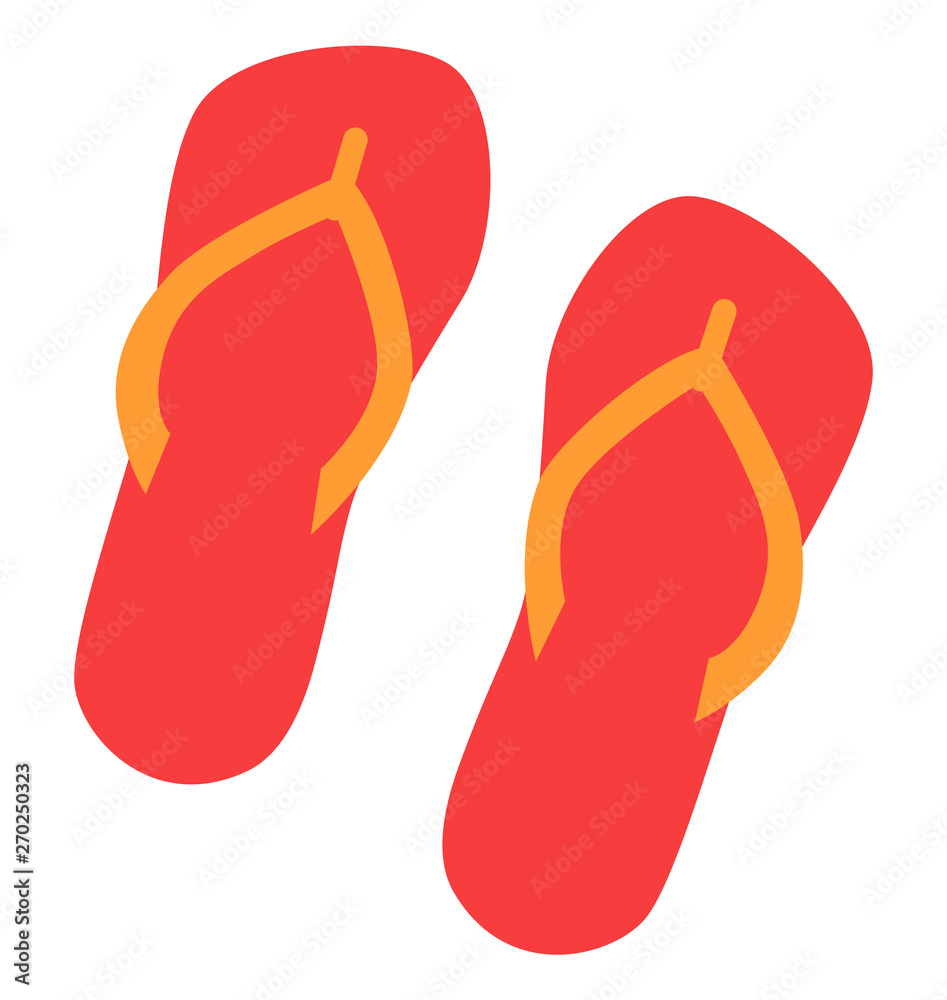 Flip-flops for beach emblem isolated vector icon in cartoon style. Couple of summer shoes, single simple element set, top view of primitive badge Flip-flops for beach emblem isolated vector icon in cartoon style. Couple of summer shoes, single simple element set, top view of primitive badge