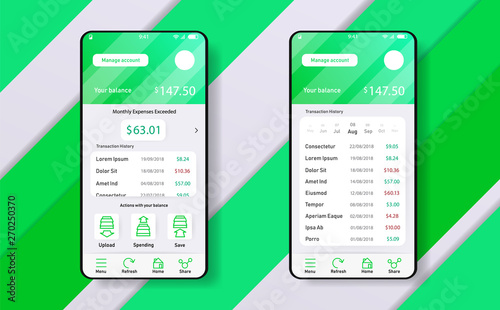 Smartphone widjet mobile app user interface desing finance money planning app. UI, UX, GUI web style, minimalistic flat gradient halftone desing. Vector illustration. Eps 10. Vector.