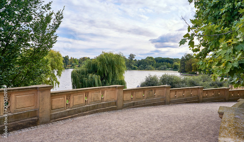 Stairs in the castle garden overlooking the Schwerin lake.