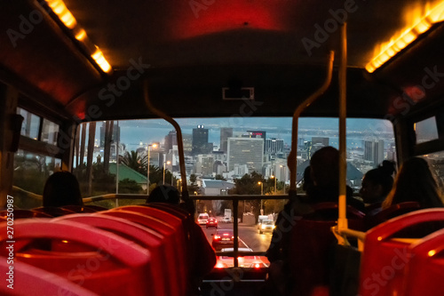 Cap town , South africa - October 2018 :Font view of Cape Town City Sightseeing bus on evening