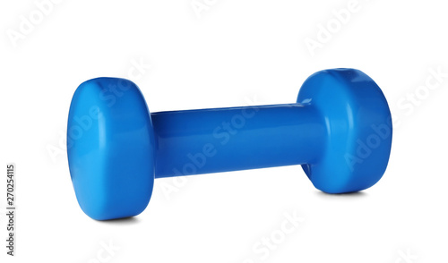 Color dumbbell on white background. Home fitness