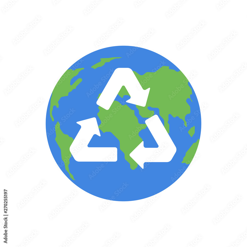 Green planet Earth and a recycling sign on a white background. Environmental concept. Vector illustration Green planet Earth and a recycling sign on a white background. Environmental concept. Vector illustration