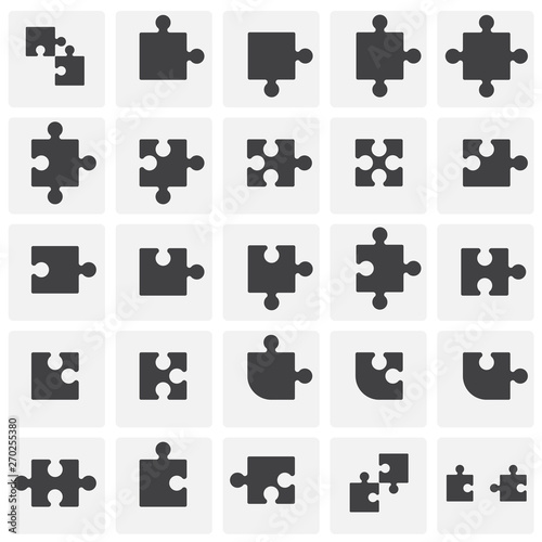 Puzzle icons set on sqaures background for graphic and web design. Simple vector sign. Internet concept symbol for website button or mobile app.