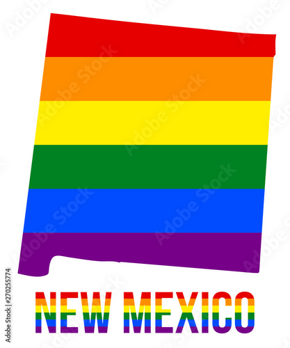 New Mexico State Map in LGBT Rainbow Flag Comprised Six Stripes With New Mexico LGBT Text