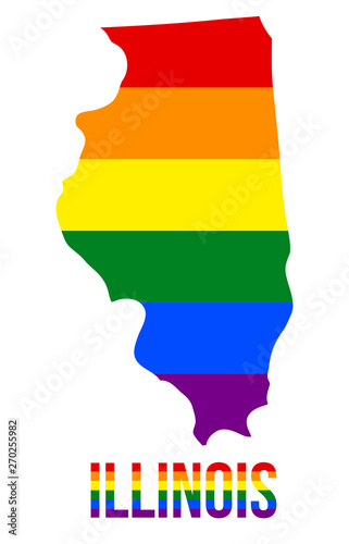 Illinois State Map in LGBT Rainbow Flag Comprised Six Stripes With Illinois LGBT Text