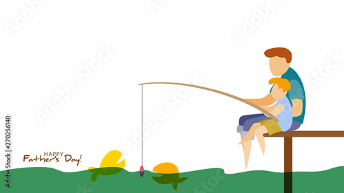 Father and son fishing. Happy father's day card