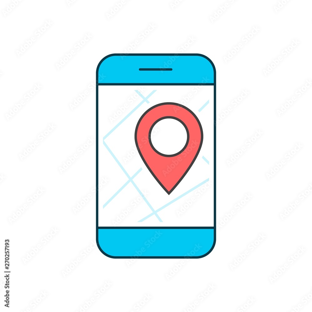 Pin pointer on the smartphone screen outline icon Pin pointer on the smartphone screen outline icon