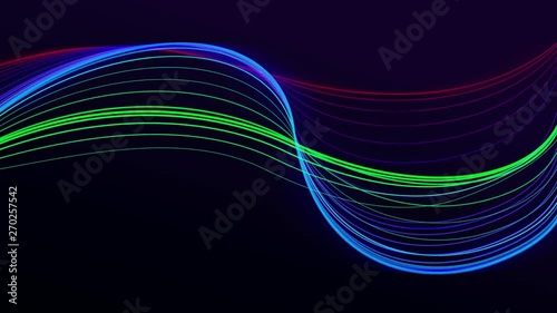 Smooth flow of color blending lines. Kinetic motion wallpaper with multicolored wavy stroke brush. Seamless looping animation.