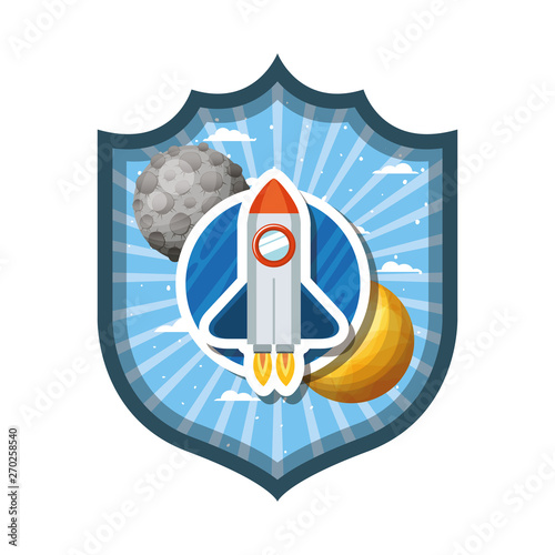 frame with rocket flying and planets of the solar system