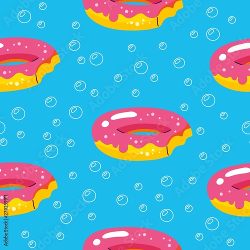 Summer pattern with donuts floats and pool on bubbles background. Abstract, tropical seamless pattern. For textile ,texture, fabric, wallpaper, t-shirt design.Vector illustration. © Алексей Боев