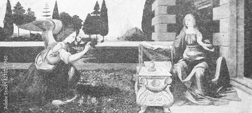 Fotografie Annunciation  by Leonardo da Vinci in the vintage book Leonardo da Vinci by A