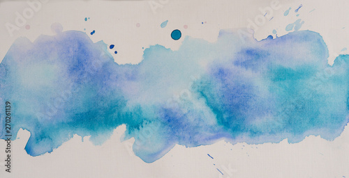 watercolor strip background element overflow of paint blue on textured paper for placing text advertising banner.