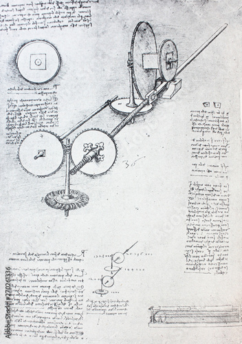The mechanisms. Atlantic code 2 recto a. By Leonardo Da Vinci in the vintage book Leonardo da Vinci by A.L. Volynskiy, St. Petersburg, 1899