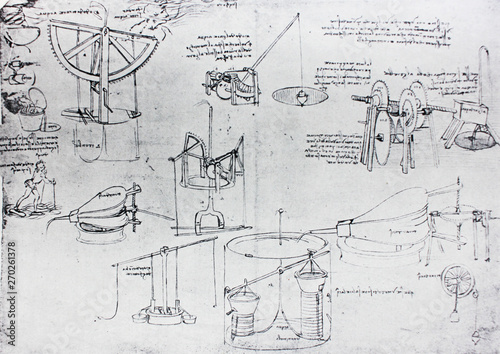 The mechanisms. Atlantic code 7 verso a. By Leonardo Da Vinci in the vintage book Leonardo da Vinci by A.L. Volynskiy, St. Petersburg, 1899 photo