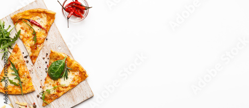 Hot Pizza Slices Served On Wooden Cutting Board
