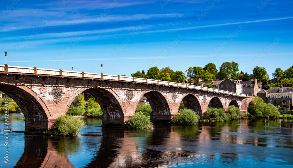 View of west bridge street over River Tay, Perth, Scotland, UK