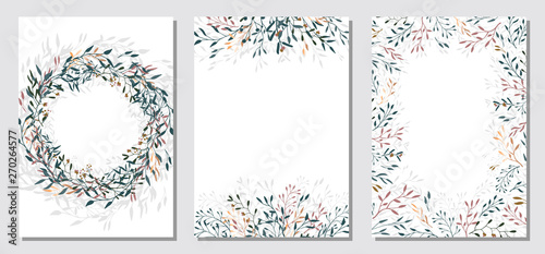 Set floral ornament card template leaves floral frame
