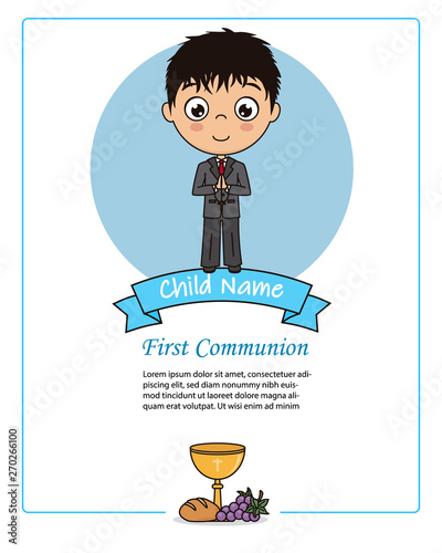 Card my first communion boy. Praying boy