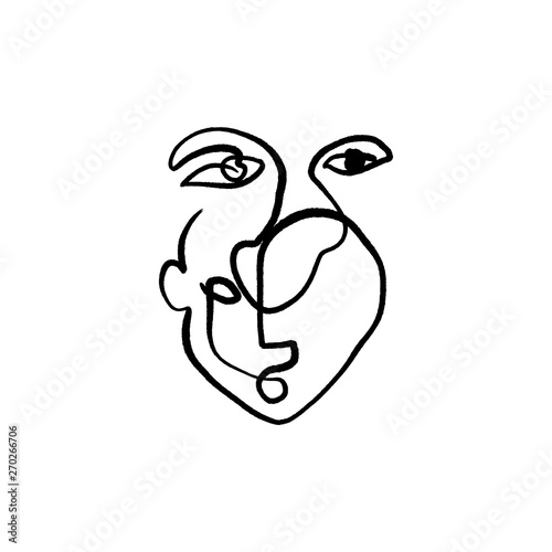 Simple hand drawn black and white trendy line drawing face. Abstraction. Monochrome print for clothes, textile and other. Vector