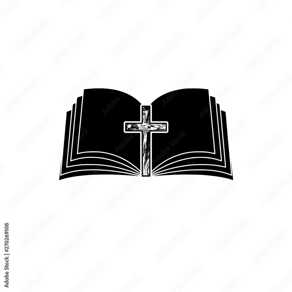 Bible Church logo, Bible Society, Bible and wooden cross icon Bible Church logo, Bible Society, Bible and wooden cross icon