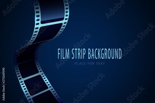 Real film strips in waveform. Cinema vector poster design template. 3d flyer or poster festival isolated on blue background. Movie time background. Cinematography concept of film industry.Vector EPS10