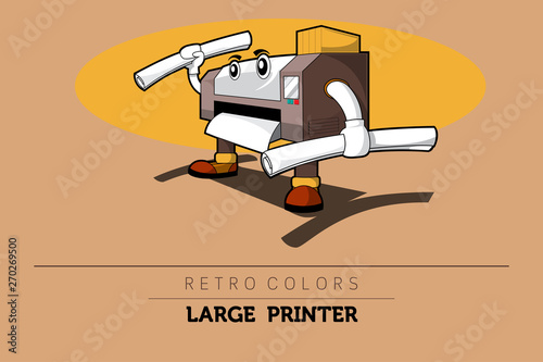 Printer or plotter on retro colors style, it's necessary device for making banner and sign in signage advertising industry by printing with vary medium such as paper or plastic vinyl