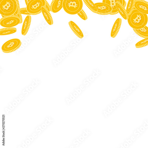 Bitcoin, internet currency coins falling. Scattere