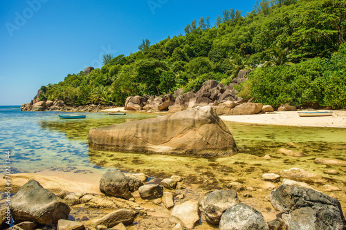 Beautiful tropical landscape of a rocky beach, Seychelles