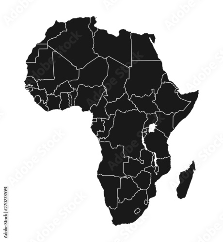 Africa. Grey contour map. Countries and islands. Vector illustration
