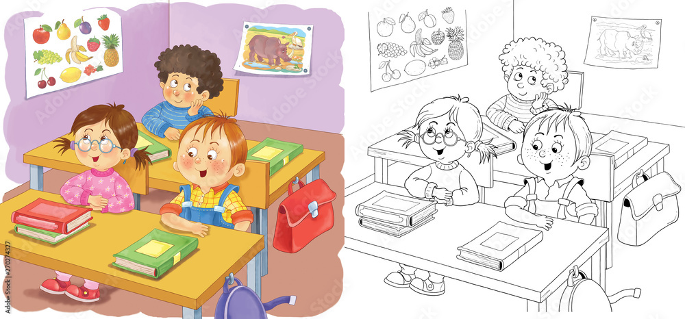 Cute little boy's day. Schedule. Coloring book. Coloring page. Cute and funny cartoon characters. Illustration for children