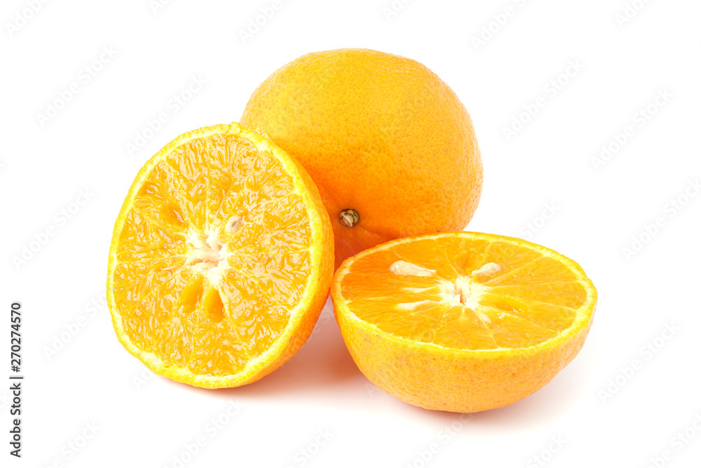 Fresh mandarin orange full and slice fruit isolated on white background Fresh mandarin orange full and slice fruit isolated on white background