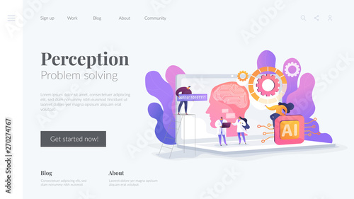Brain with neural network on laptop and scientists, tiny people. Artificial intelligence,machine learning, data science and cognitive computing concept. Website homepage header landing web page © Visual Generation