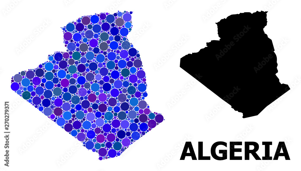 Blue Round Dot Mosaic Map of Algeria