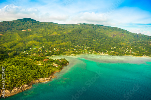 Aerial view of the tropical Mahe Island and beautiful lagoons © Myroslava