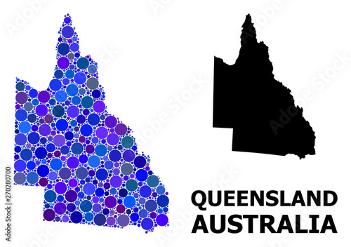Blue Round Dot Mosaic Map of Australian Queensland