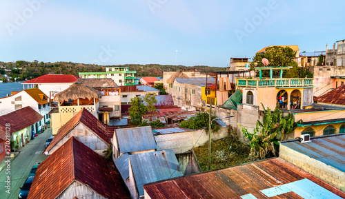 Aerial view of houses in Flores, Guatemala photo