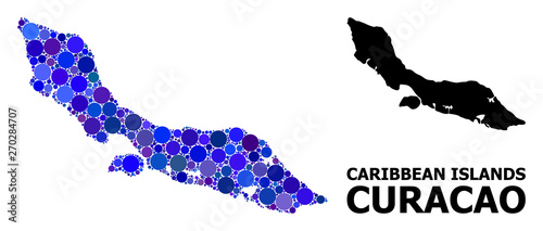 Blue Circle Mosaic Map of Curacao Island