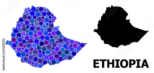 Blue Circle Mosaic Map of Ethiopia