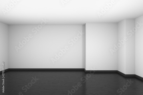 Fototapeta Naklejka Na Ścianę i Meble -  Empty white room with black wood parquet floor.