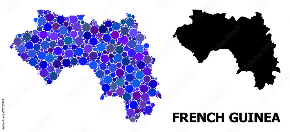 Obraz premium Blue Round Dot Mosaic Map of French Guinea