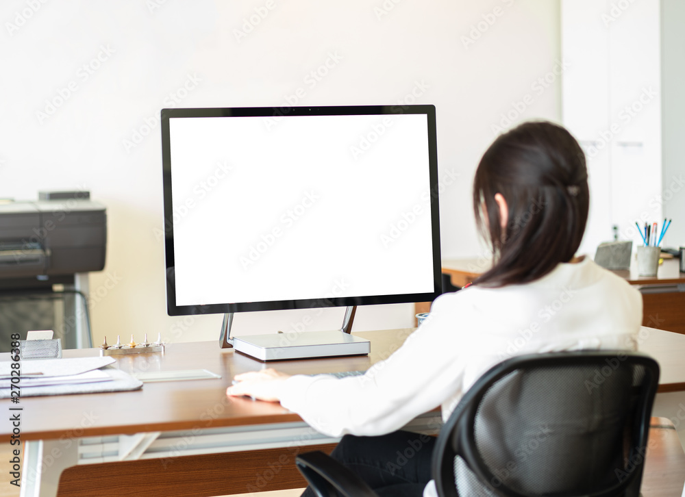 Businesswoman Working On Computer in office Businesswoman Working On Computer in office