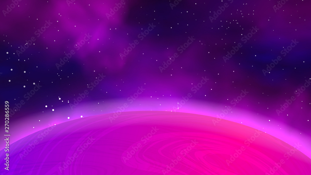 Obraz premium Big pink planet. Starry space vector illustration.