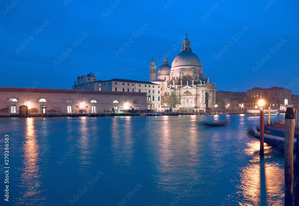 Illuminated church Santa Maria della Salute in Venice, Italy