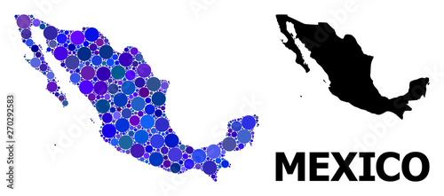 Blue Circle Mosaic Map of Mexico