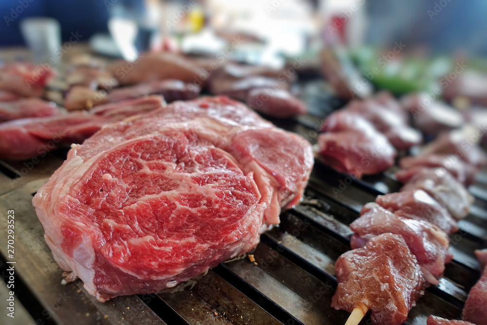 Mixture of Raw Meat on Barbecue Mixture of Raw Meat on Barbecue