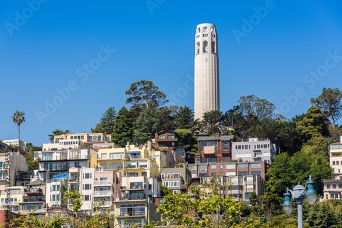 Canvas Print Coit Tower and surrounding dwellings San Francisco CA.