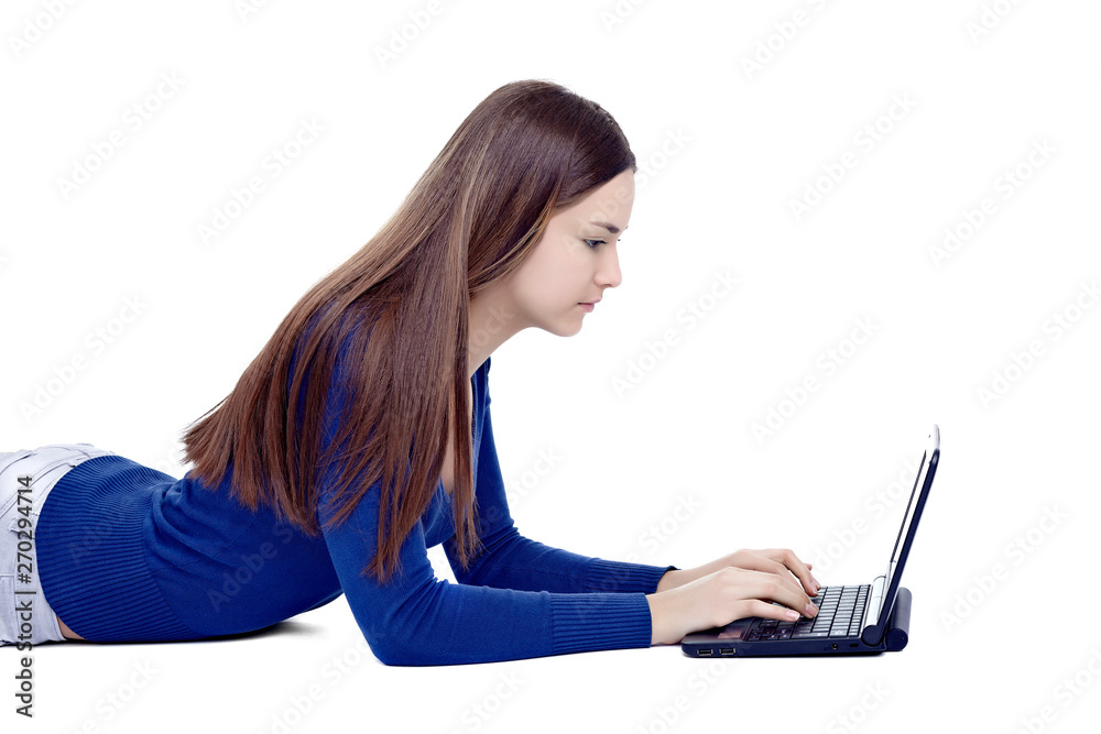 Naklejka premium young girl laptop computer