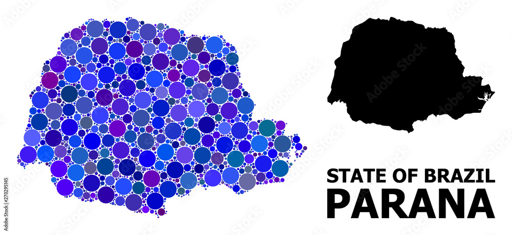 Blue Round Dot Mosaic Map of Parana State